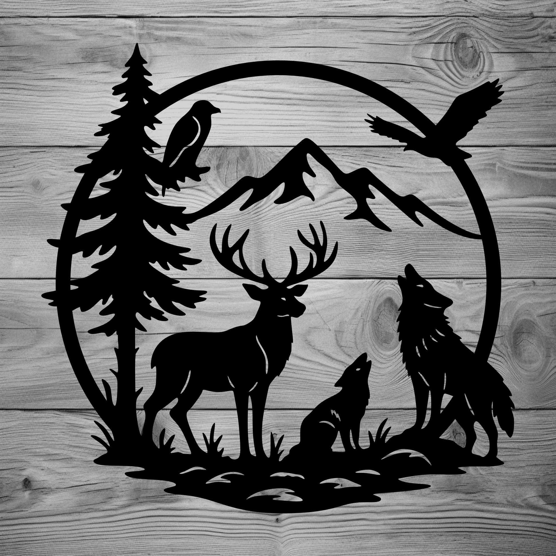 Deer and bear forest silhouette SVG