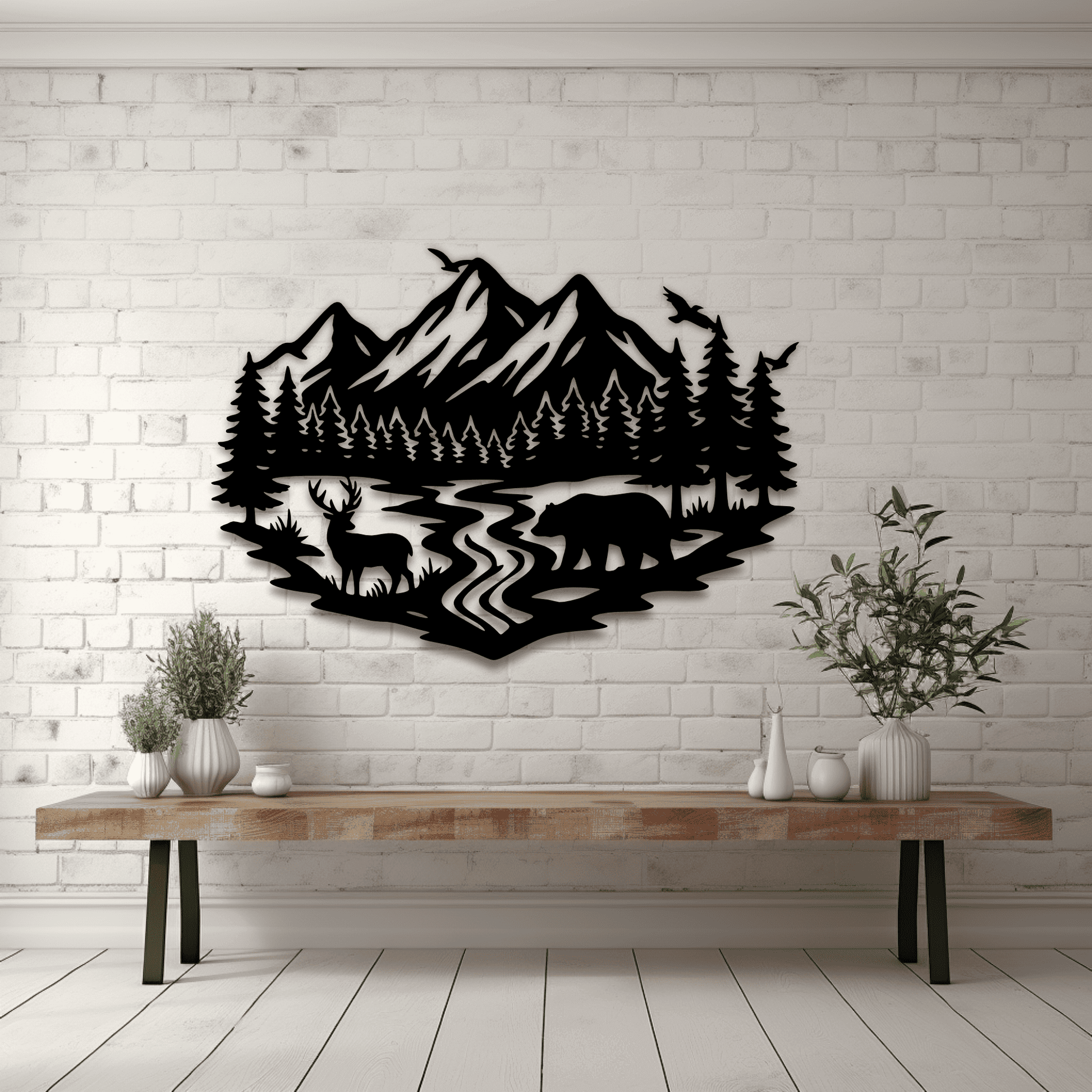 Bear Deer Rustic nature scene vector
