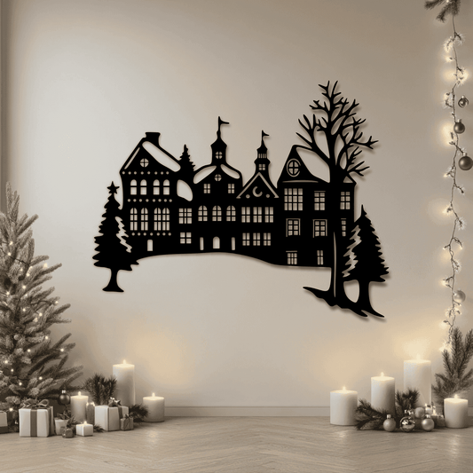 Christmas Scene DXF for CNC, Winter Village DIY Decals