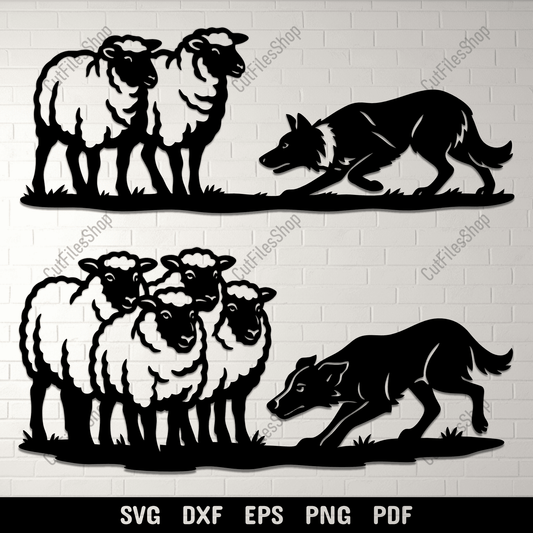 Herding dog and sheep SVG