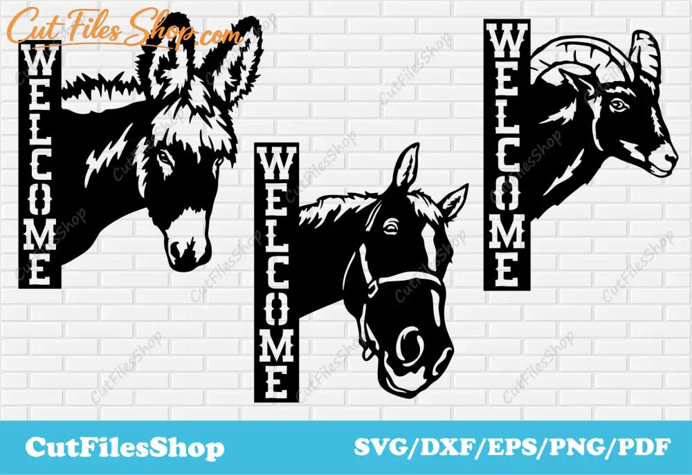 Animals welcome sign dxf for laser cutting, DXF for metal cutting, Farm decor making, CNC plasma cut files - Cut Files Shop