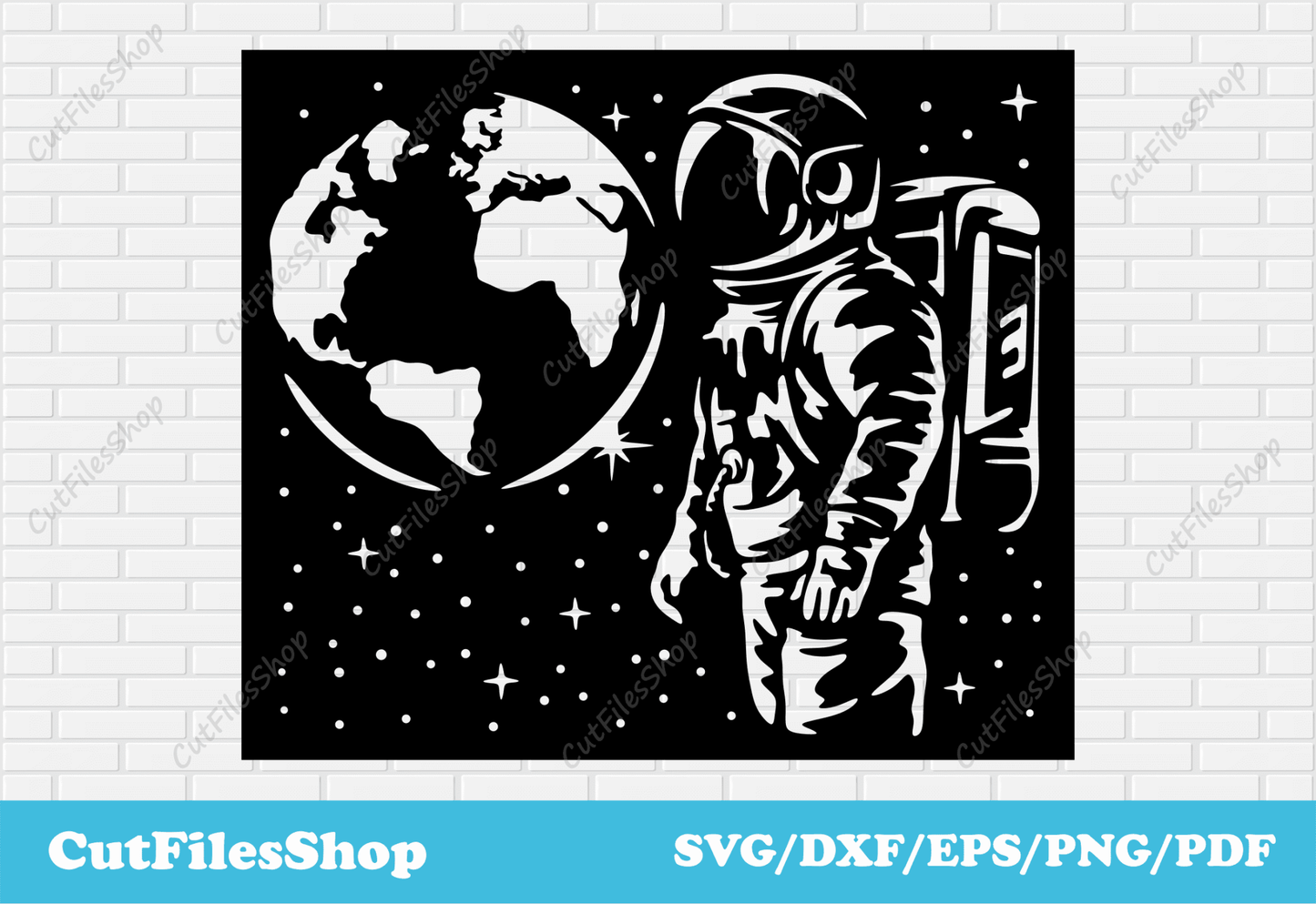 Astronaut in space svg file for cricut, panels dxf for plasma cut, cnc cutting design, dxf for router - Cut Files Shop