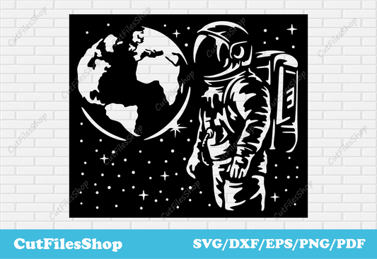 Astronaut in space svg file for cricut, panels dxf for plasma cut, cnc cutting design, dxf for router - Cut Files Shop