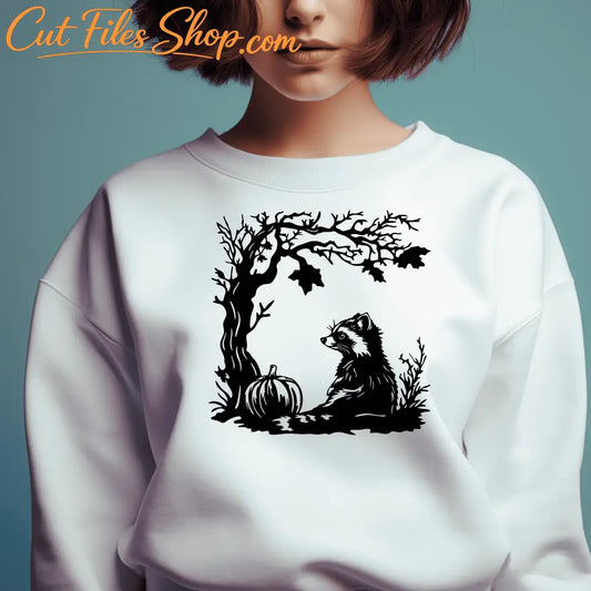 Autumn Raccoon SVG, EPS & DXF Files for Cricut, Silhouette, CNC Laser, Sublimation T-Shirt Design