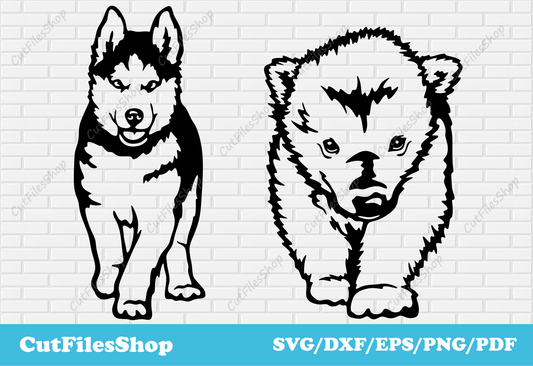 Baby Animals vector files, baby husky svg, baby polar bear svg, T - shirt designs, Laser dxf files, Cricut files - Cut Files Shop
