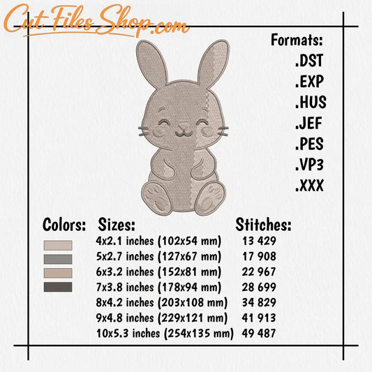 Cute rabbit embroidery in DST, PES formats