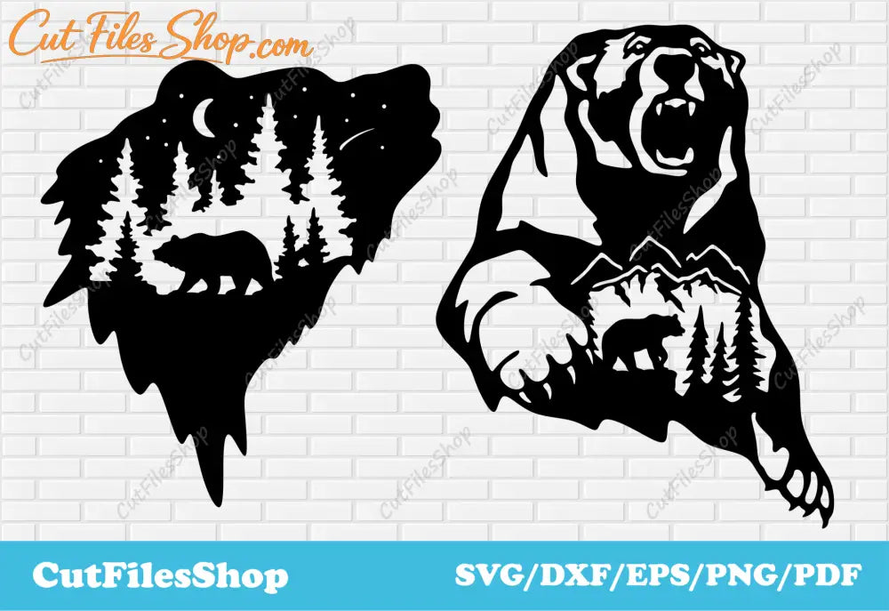 Bear art dxf for laser cut, Wildlife scene svg for cricut, Metal cutting files, Vector for T - shirt - Cut Files Shop