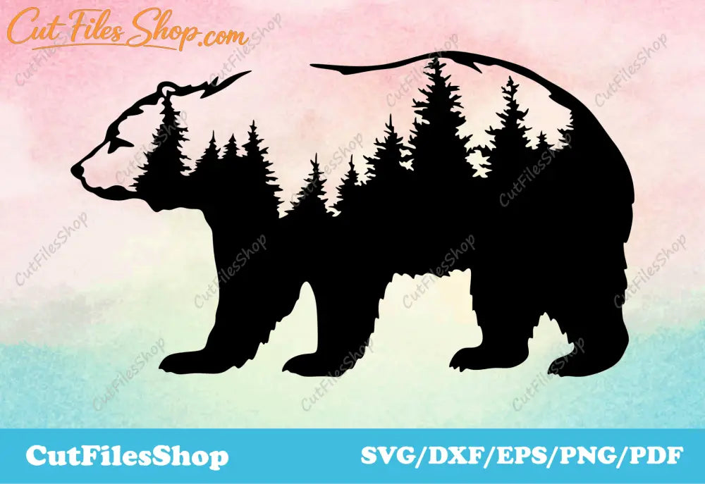 Bear dxf cut files, bear forest svg, bear art dxf, Cutting CNC files, Svg for Cricut - Cut Files Shop