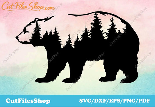 Bear dxf cut files, bear forest svg, bear art dxf, Cutting CNC files, Svg for Cricut - Cut Files Shop