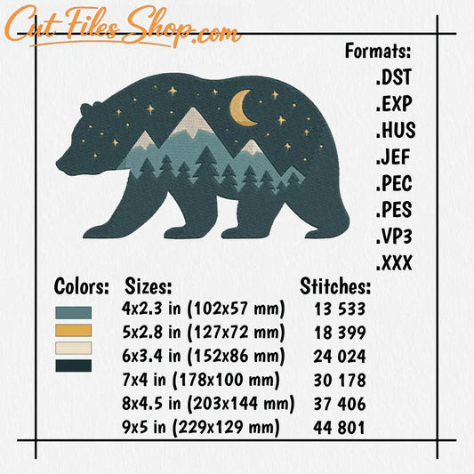 Forest and mountain bear embroidery design