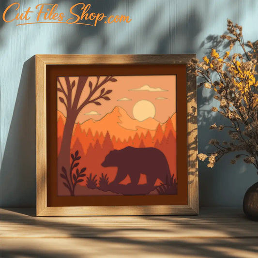 forest sunset bear multilayer svg shadow box