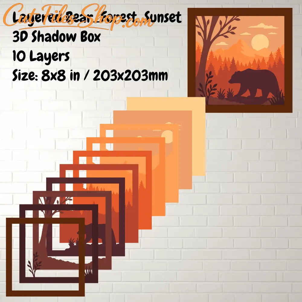 bear layered paper cut forest scene svg