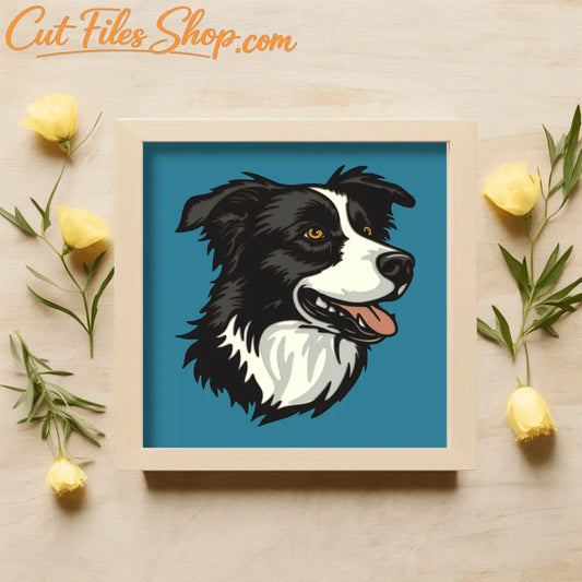 Layered Border Collie Light Box SVG, SVG for Cricut Silhouette, DXF for Laser Cut, Papercut Template, DIY Paper Art