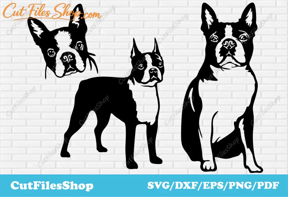 Boston Terrier svg cut files for cricut, Dxf files for laser, vector dog, svg for shirts - Cut Files Shop
