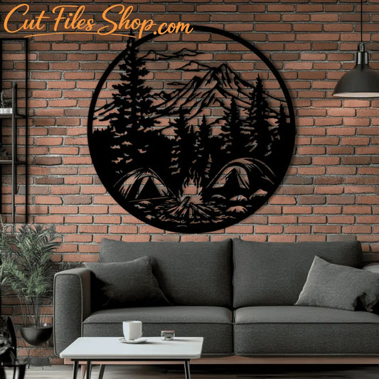 Mountain camping laser cut vector artwork