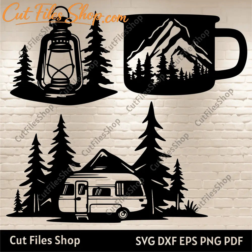 Camping svg cut files, Camping Lantern svg for Cricut, Mountain Svg, Travel Trailer svg, Dxf for laser cut - Cut Files Shop
