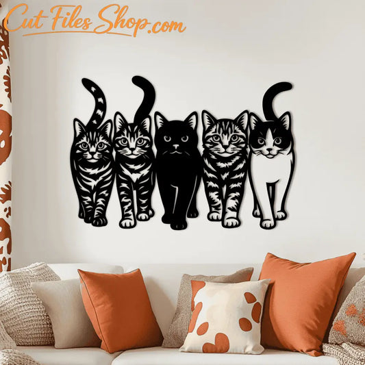 Walking cat group SVG DXF PNG for Glowforge and plasma