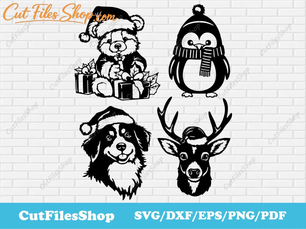 Christmas Animals svg for Cricut, Christmas decor dxf for Laser cut, Silhouette Christmas Animals, Christmas Cut Files, Clip Art for T - shirt - Cut Files Shop