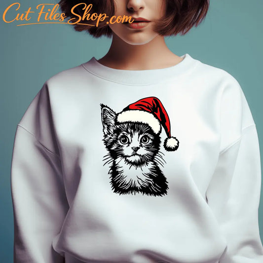 Santa Hat Sublimation & Christmas Cat SVG, Cutting Files for Cricut & Silhouette, Perfect for T-Shirt Design, Cuttable svg files