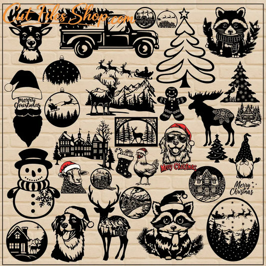 Christmas clipart collection with winter animals and ornaments