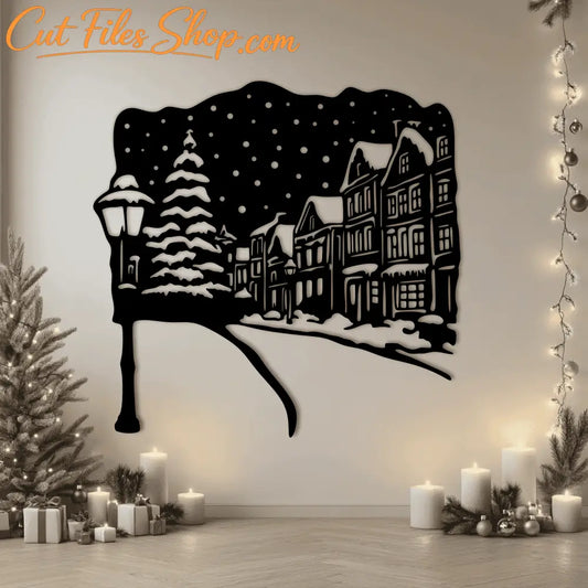 Winter Scene Christmas Town SVG, Cut Files for Cricut, CNC DXF, Laser Engraving, Sublimation Art