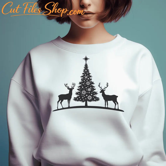 Christmas Tree & Reindeer SVG, Vector Cutting Files for Cricut & Glowforge, DXF for CNC, Sublimation PDF Design, Christmas Sweatshirt Design