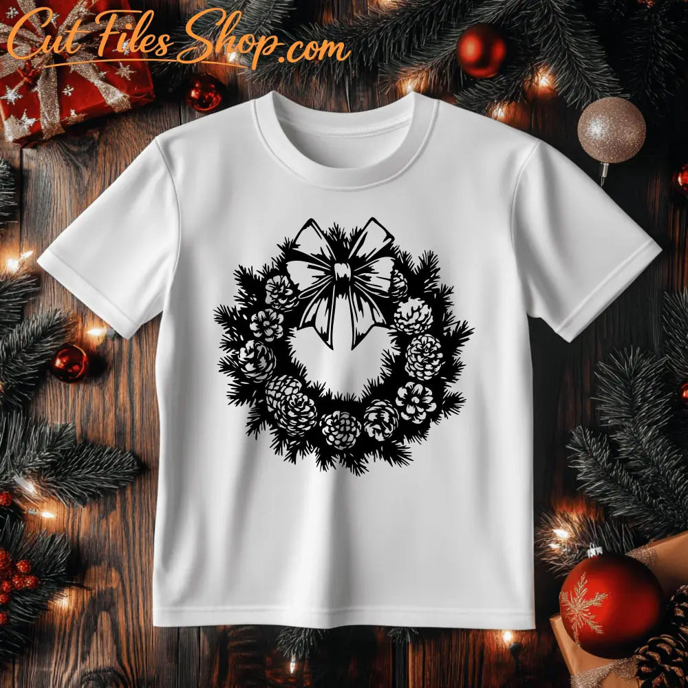 Christmas wreath laser cut design in SVG DXF PNG and PDF formats