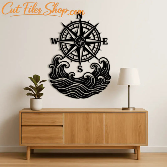 Nautical compass and waves silhouette for Cricut crafts