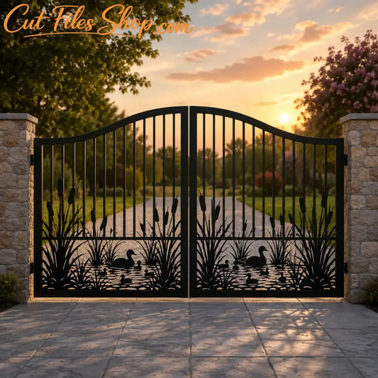 Custom decorative metal gate for residential driveway.