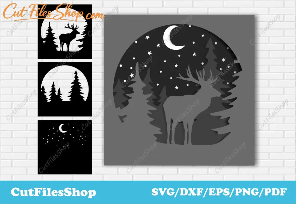 Deer 3D Layered Svg Cut Files, 3d decor Dxf for laser cut, Wall art svg, deer shadowbox dxf, animals 3d svg, deer 3d svg cut file, Christmas 3d layered svg cut file, Christmas shadowbox svg, laser cut design