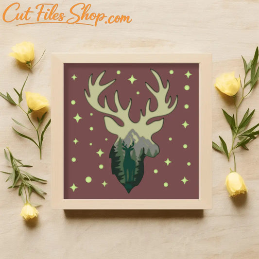 DIY Deer 3D Shadow Box Template, Layered SVG for Cricut, DXF for Laser Cut, Home Decor Papercut Craft