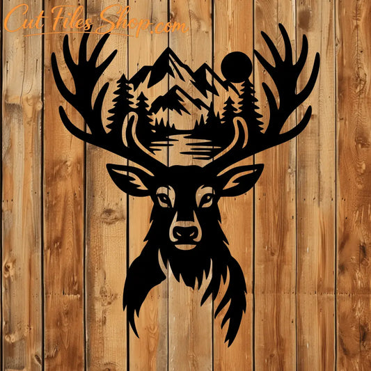 Deer and eagle forest scene SVG DXF for wall art