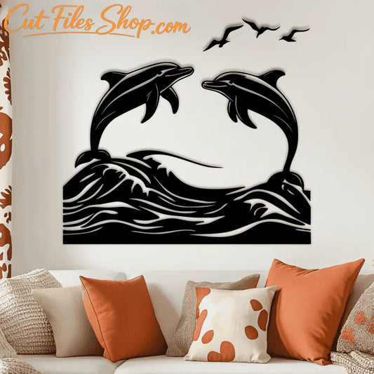 Dolphin ocean scene SVG cut file for laser cutting