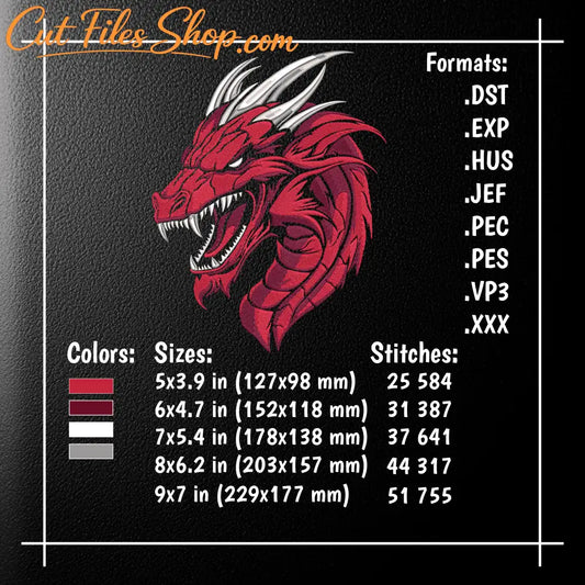 Embroidery design of a fire-breathing dragon