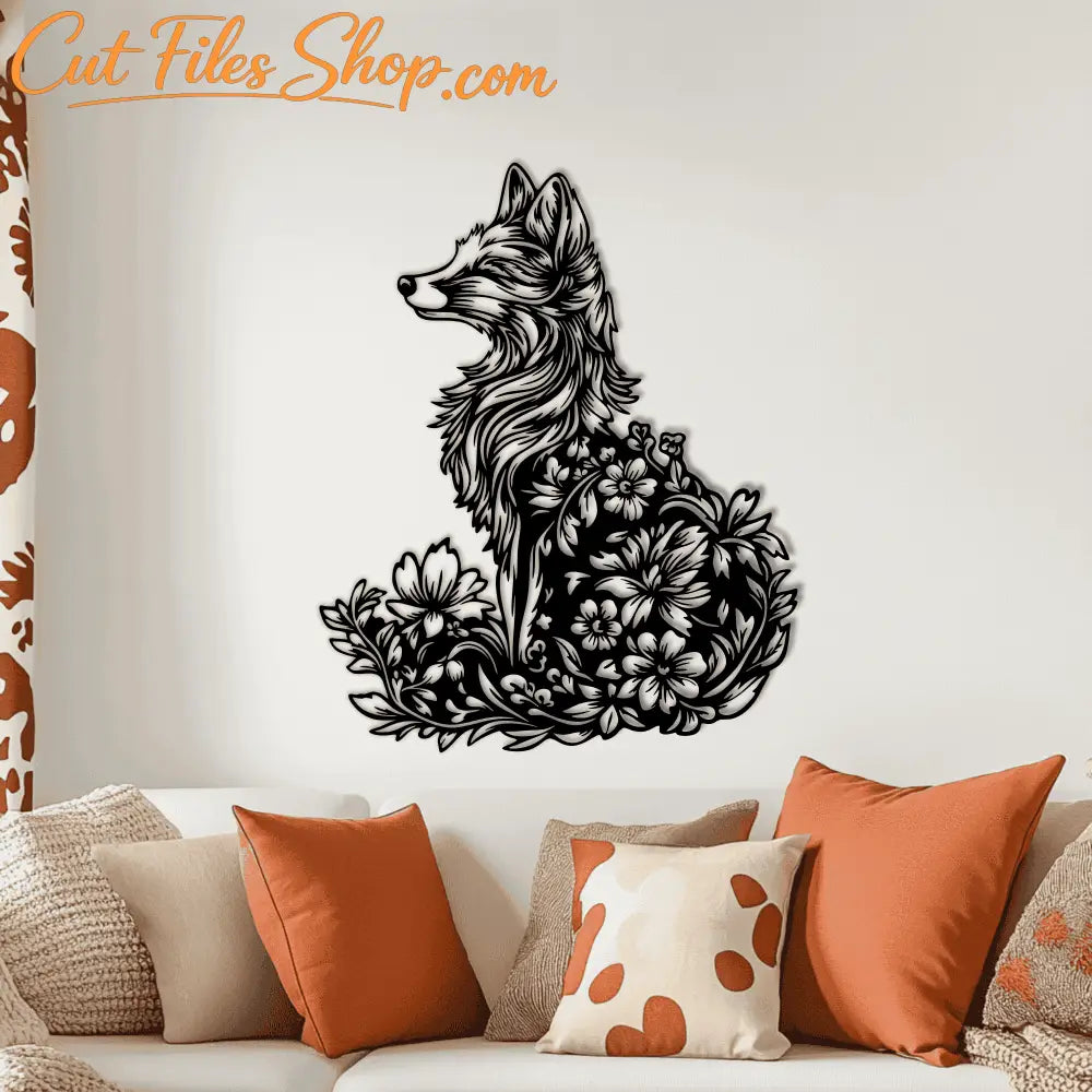 Fox with Floral Design SVG, DXF for Laser Cutting & Sublimation decoration, DIY Home metal decor
