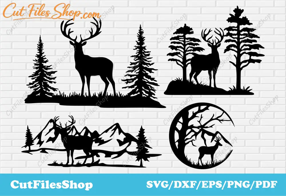 Free elk and mountain scene SVG for CNC