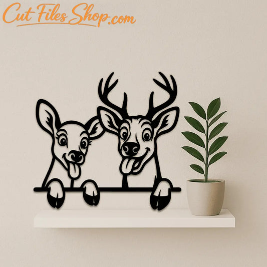 Cartoon deer faces sticking tongues out design for Cricut