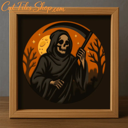 Halloween Grim Reaper 3D shadow box SVG DXF EPS PDF template