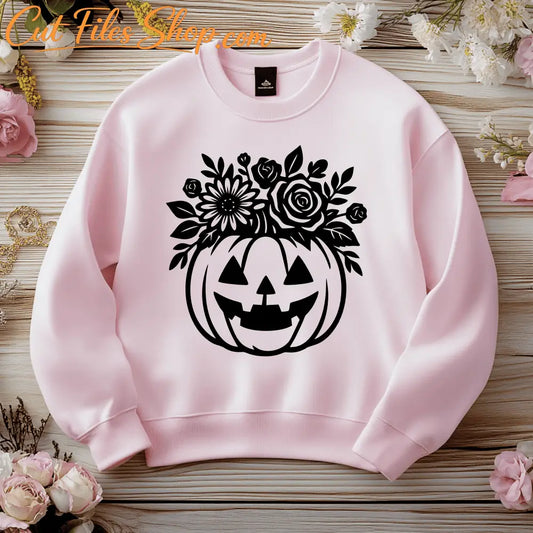 Jack-o’-lantern with flowers DXF design for Cricut Silhouette CNC