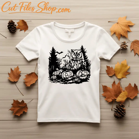 Halloween Owl SVG for Cricut, Glowforge, and CNC Cutting, DIY Halloween T-Shirt, Fall scene Sublimation Art, Creative Store