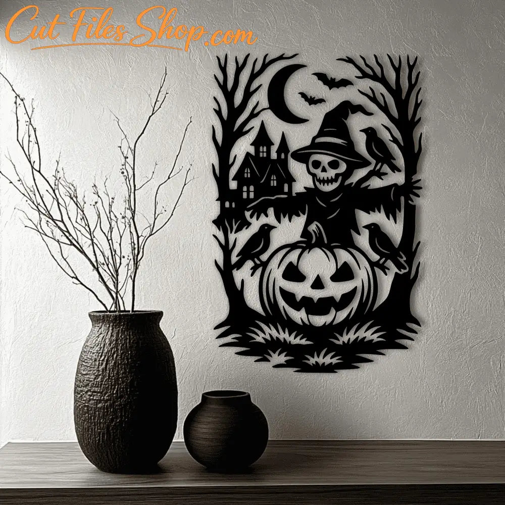 Scarecrow with jack-o’-lantern SVG template for CNC cutting