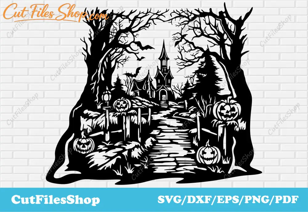 Halloween scene svg, Halloween for Cricut, svg Halloween party, Dxf Halloween for laser, png halloween for t shirt, halloween cutting files, silhouette halloween, fall scene svg, fall for cricut, bat svg, halloween stencils, halloween patterns, scary haunted hause, scary pumpkins svg