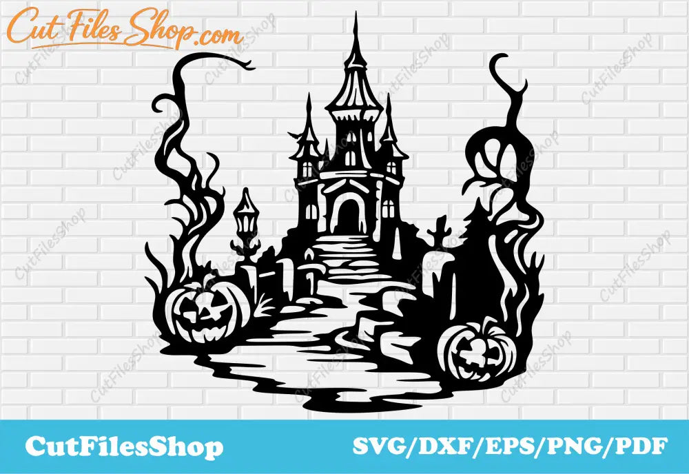 Haunted house dxf cutting files, retro Halloween scene svg, Halloween cut files for Cricut, Dxf for Halloween decor, Fantasy svg, hallooween for laser, halloween pumpkins svg, halloween decor
