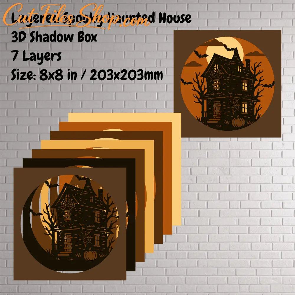 Halloween papercraft design haunted mansion light box template