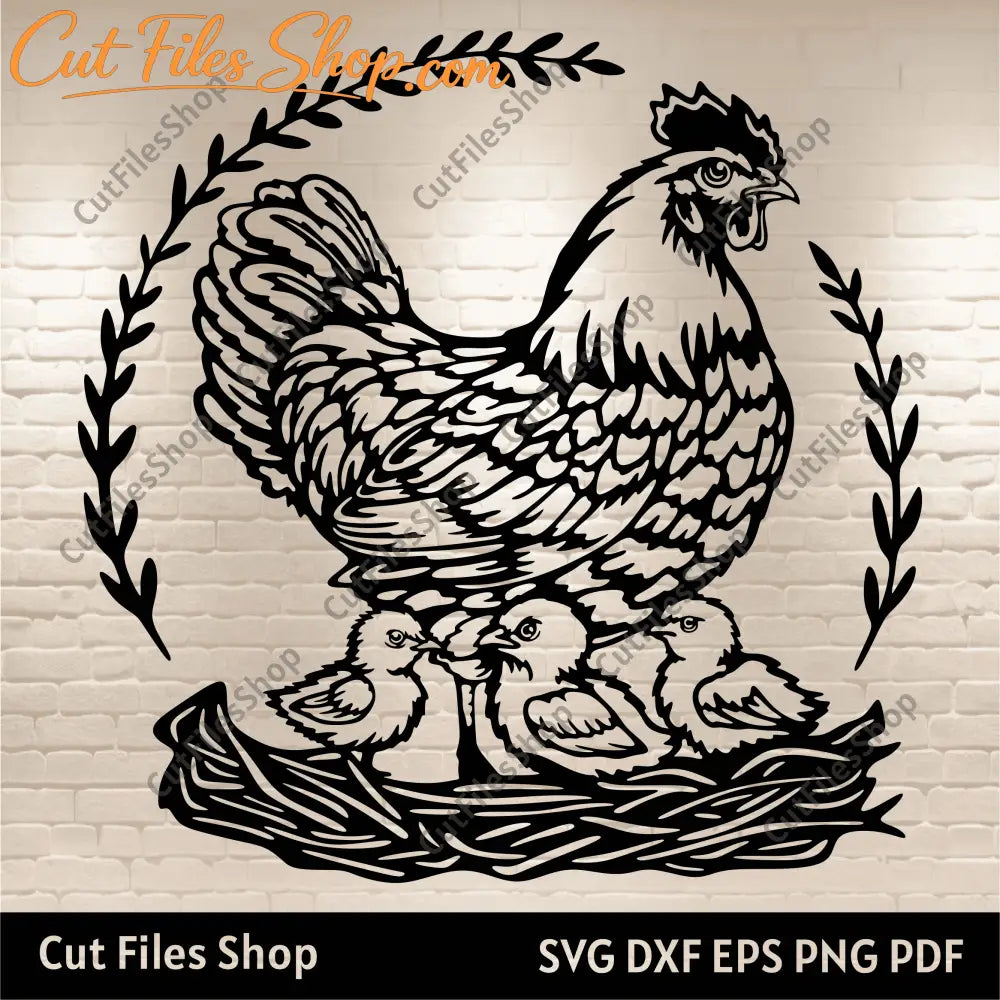 Hen With Chicks Svg files for Cricut, Dxf files for Laser, Craft Machine files, Eps file, Chicken svg, free svg files for cricut, dxf for plasma cut, vector images download, png for webdesign, photoshop png files