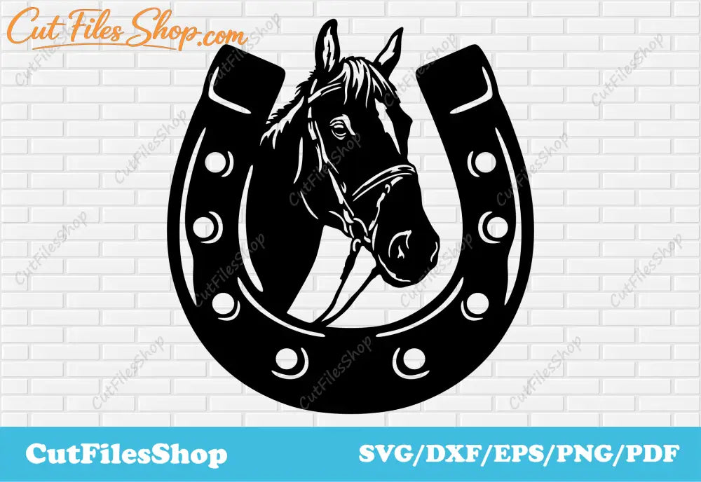 Horseshoe svg for cricut, DXF for CNC metal cutting, Horse dxf for laser, CNC files for plywood, Cut files shop, horse dxf scene, cnc cut animals, farm animals dxf