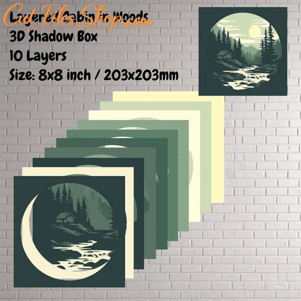 3D Cabin in Woods SVG, Shadow Box Template for DIY Crafts