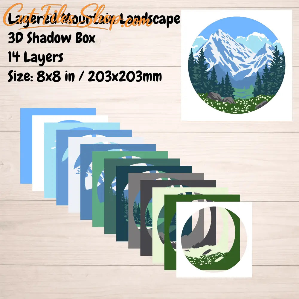 layered paper cut mountain landscape svg