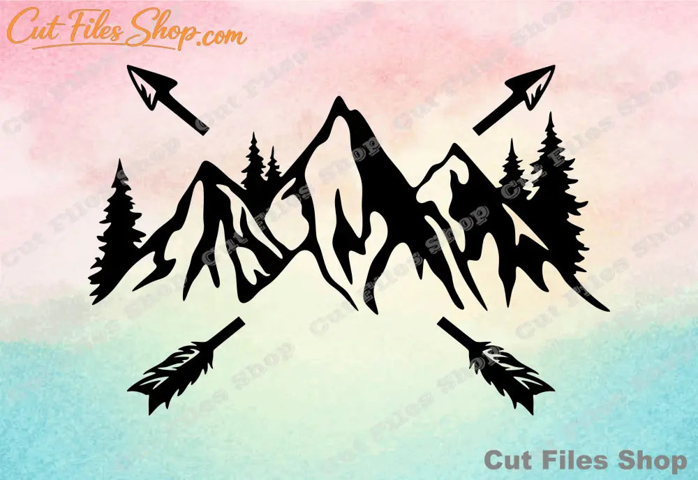 Mountains cut files, design for t-shirt, vinyl cut file, nature scene