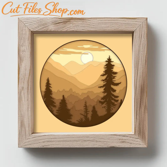 Multilayer Mountains scene, Cardstock SVG Templates for 3D Shadow Box & Light Boxes